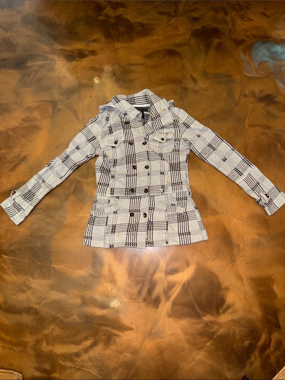 Hurley White & Black Plaid Button-Front Women's Blazer see all pics- stain back
